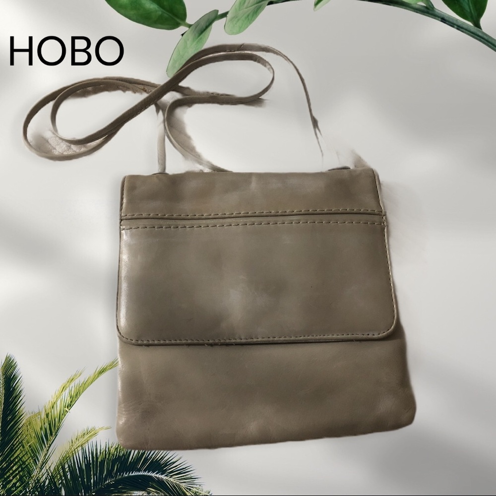 HOBO Stone Gray Leather Crossbody Organizer Bag